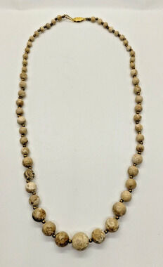 Stone Bead Necklace - Gold Tone Beads - 24-inches